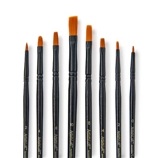12 Packs: 8 ct. (96 total) Necessities&#x2122; Golden Synthetic Acrylic Flat Variety Brush Set by Artist&#x27;s Loft&#x2122;